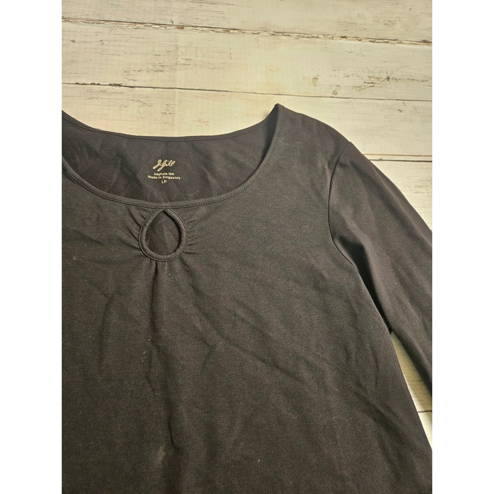 J. Jill Black Keyhole Tee 3/4 Sleeve Cotton Spandex Top LP Large Petite